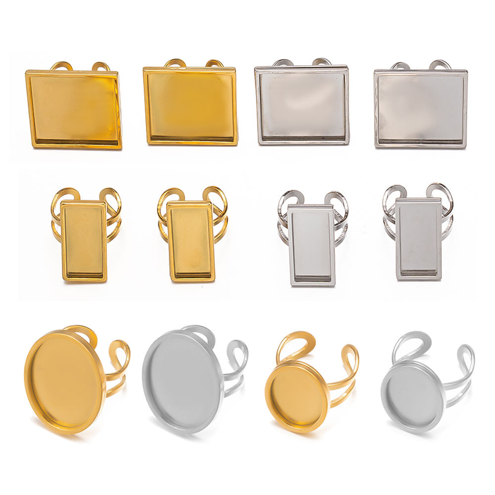 Ring Set Adjustable - Base vierge ovale carrée en acier